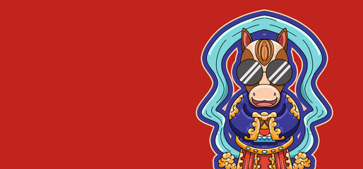 Cartoon Chinese New Year Horse Illustration
