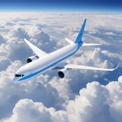 Fototapeta premium Commercial Jetliner Flying Above Clouds in Clear Blue Sky