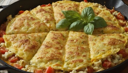 cauliflower and tomato omelette in a pan