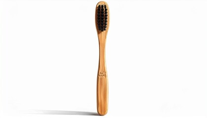 Eco friendly bamboo toothbrush with black bristles isolated on white background.