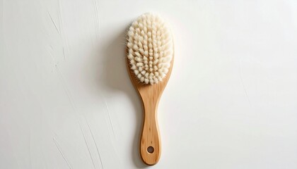 Wooden body brush with natural bristles for dry brushing and exfoliation on a white background.