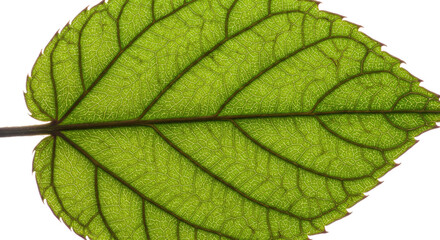Closeup of a single vibrant green leaf.