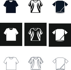 Black background T shirt vector set with flat, outline, and silhouette icons, ideal for fashion projects.