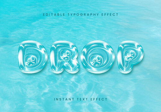 Blue And White Photorealistic Water Ripple Text Effect Bubble Liquid Glass Font