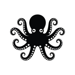 Stylized silhouette of a black octopus with curled tentacles