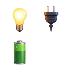 Lightbulb plug and battery icons representing energy and power