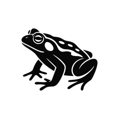 Stylized black and white silhouette of a frog