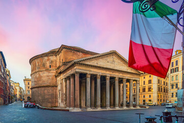 Twilight at the Pantheon, a 2nd century Italian temple in Rome