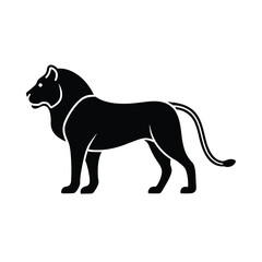 Minimalist black lion silhouette on white background