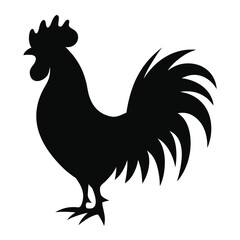 A striking black silhouette of a proud rooster standing in profile