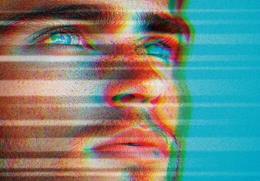 Colorful Distorted Signal VHS Glitch Photo Effect Distorted Portrait