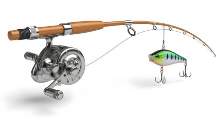 Fishing Rod Icon with Lure for Outdoor Sport and Hobby
