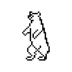 Isolated Pixel Art Style White Bear Standing Pose on White Background