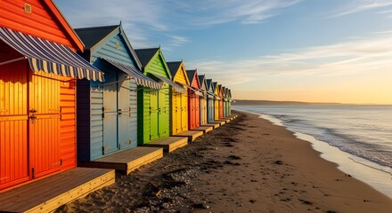 Naklejka premium Colorful Beach Huts at Sunrise.