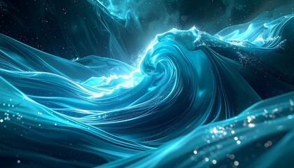 Abstract swirling turquoise waves in dark space