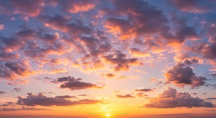 Obraz premium Vibrant Sunset Sky with Fiery Orange and Purple Clouds