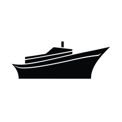 Minimalist black ship silhouette on white background