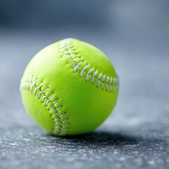 Bright Yellow Softball with White Stitching on Dark Textured Surface in Soft Focus Studio Lighting