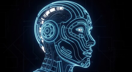 Futuristic ai robot head design with glowing circuitry inspiring next-generation ui ux experiences and digital interfaces isolated on white background