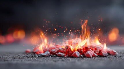 Burning Embers with Fiery Flames and Glowing Sparks on Dark Background Intense Heat and Bright Orange Hues Abstract Hot Concept