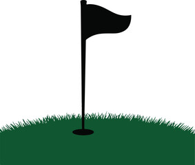 Golf course silhouette design with hole and flag on white background, 