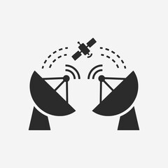 The flat design concept for Satellite dish silhouettes, communication, and technology focuses on simplicity, elegance, and ease of recognition