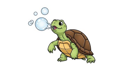 Fototapeta premium Cute cartoon turtle blowing bubbles isolated on white background
