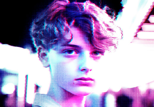 Colorful Cyberpunk Hologram Overlay Photo Effect