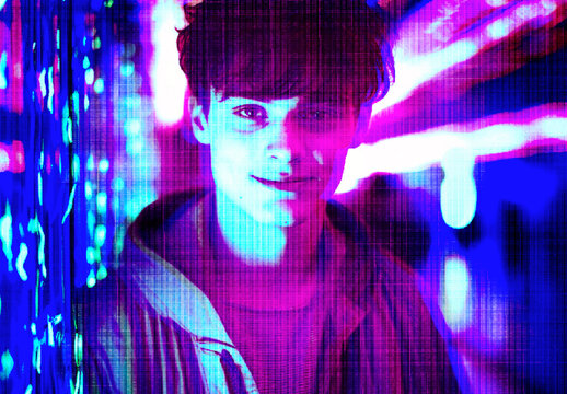 Colorful Neon Rain Cyberpunk Photo Effect