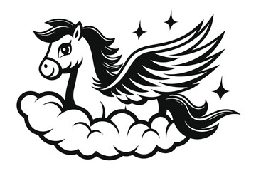 Pegasus with Wings and Clouds Isolated on a White Background