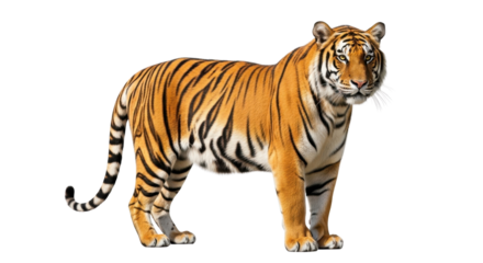 Majestic Bengal Tiger Standing Profile isolated PNG with Transparent Background
