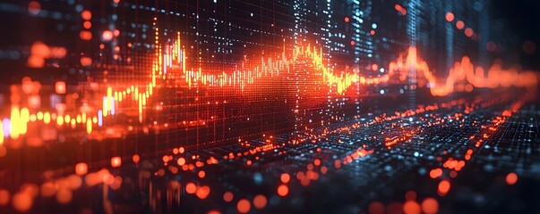 Abstract digital graph visualizing financial market trends on a futuristic grid