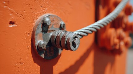 Orange surface with cable attachment and metal fixtures