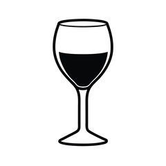 Elegant black silhouette of a wine glass on white background