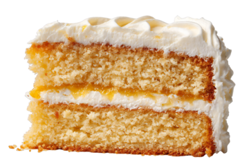 Slice of Sponge Cake with Cream and Jam Filling Isolated on White Background