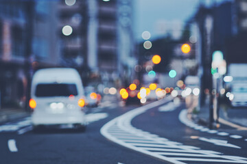 夕暮れの道路ぼかし風景