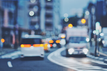 夕暮れの道路ぼかし風景
