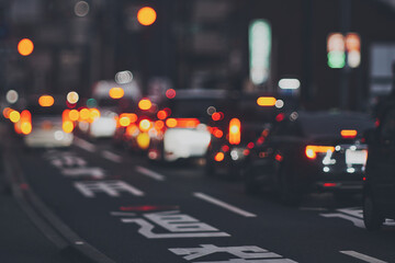 夜の渋滞道路ぼかし風景