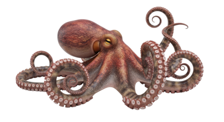Octopus with curled tentacles isolated PNG with Transparent Background