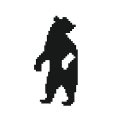 Pixel Art Standing Bear Silhouette on White Background