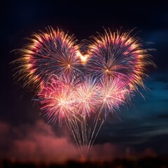 Heart-Shaped Fireworks Display in Night Sky During Celebration Event