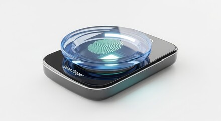 Modern user interface design for contact lens case with digital display and glowing illumination isolated on white background