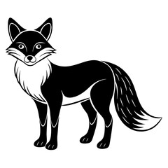 Obraz premium Isolated black and white vector illustration of a fox standing proudly and alert silhouette vector illustration white background