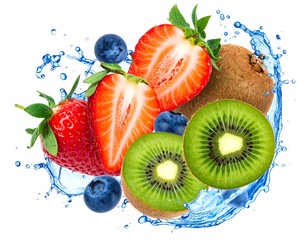 Fresh fruit in water splash