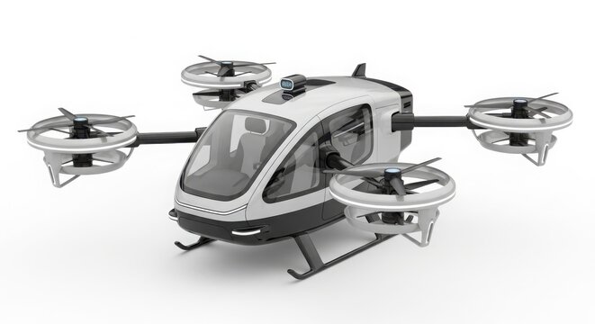 Futuristic personal aerial vehicle design for urban mobility and transportation innovation isolated on white background