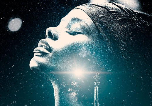 Black And Cyan Galaxy Overlay Double Exposure Photo Effect