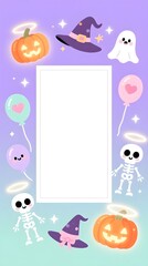 Pastel Halloween Party Invitation Social Media Template – Cute Skeletons and Pumpkins