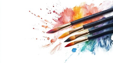 Fototapeta premium Colorful paintbrushes with vibrant splashes on white background