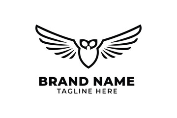 Simple Owl Logo with Wings Spread Design, Icon on White Background Style