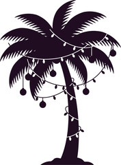 Festive Palm Tree Silhouette Decorated with Christmas Lights and Ornaments illustration